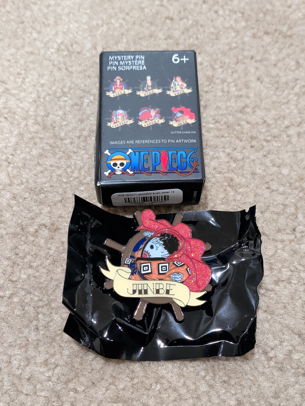 Loungefly One Piece Jinbe Enamel Pin - Red Glitter with Blue and Gold Accents